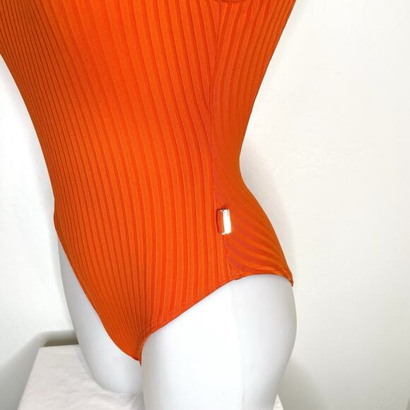 Michael Kors One Piece Swimsuit Womens 4 Orange Ribbed - Picture 4 of 7